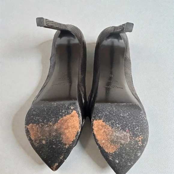 Saint Laurent Black Textured Heels
